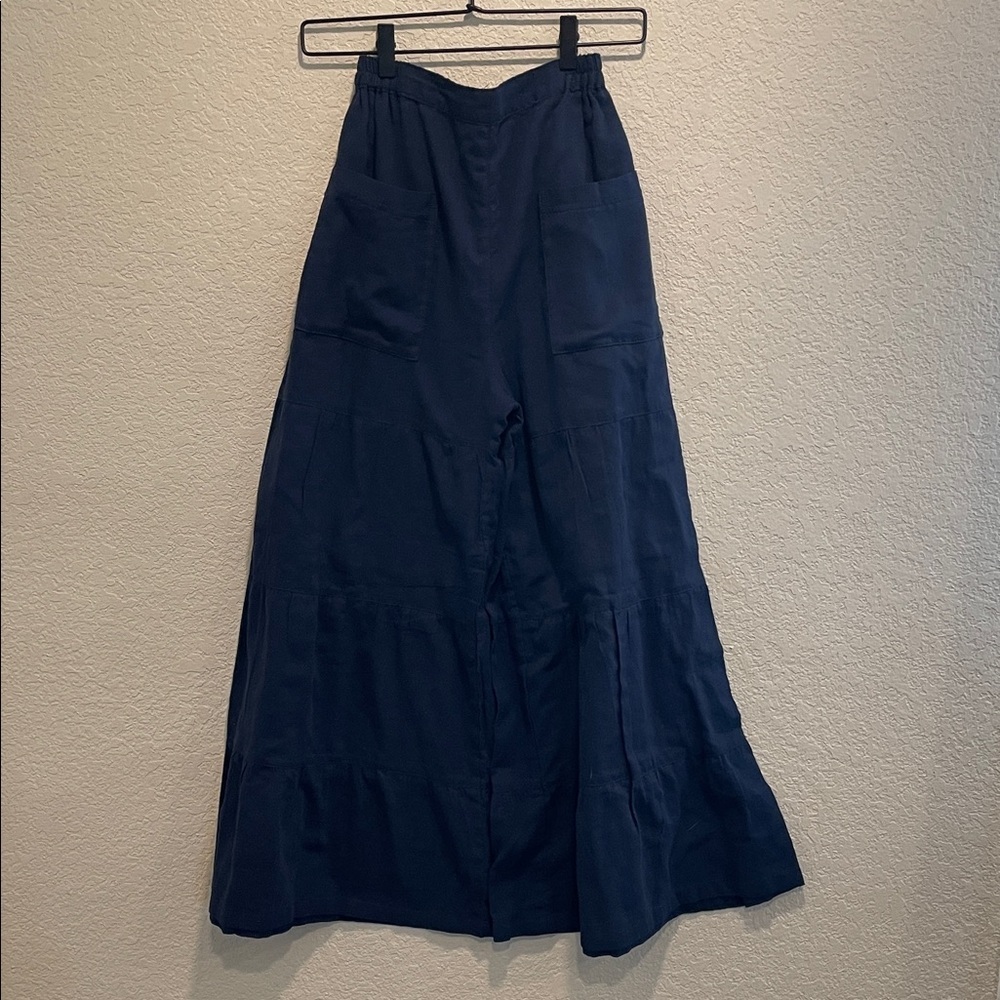 Pimrin 100% Cotton Wide Leg Pants XS Navy Coastal Boho